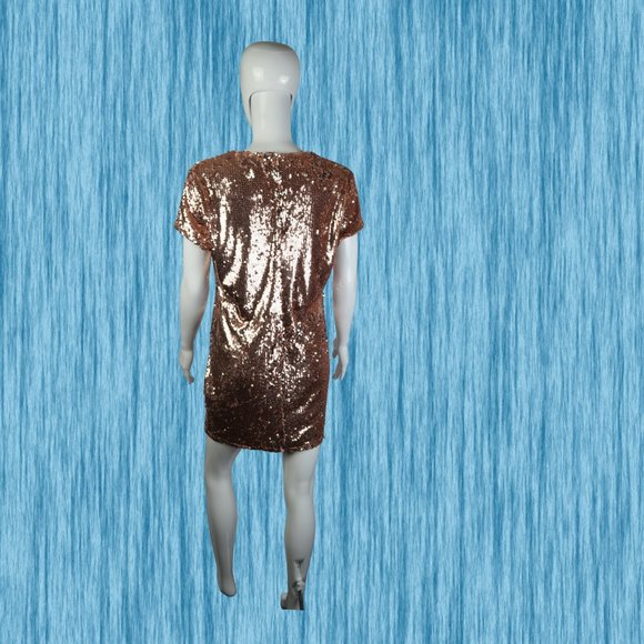Forever 21 Copper Rose Sequin Mini Dress Size L - Picture 3 of 16